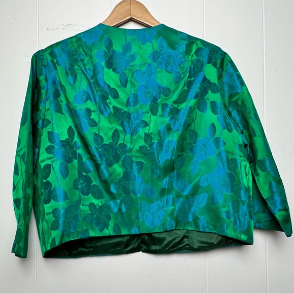 Vintage Floral Damask Green Blue 3/4 Sleeve Cropped Jacket Women’s Size XL - Picture 12 of 12
